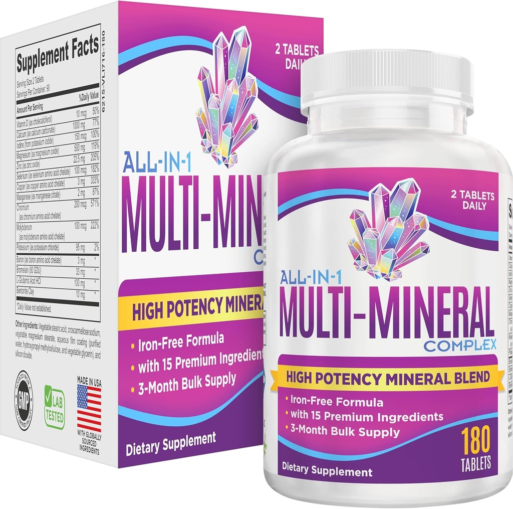 All-in-1 Multimineral Supplement Meeting (Iron Free Formula) Multiminerals | Trace Minerals | Yüksek Lisanslı Multi Mineral Supplements | Mineral Kompleks | 90-Day Bulk Supply | 180 Tablet
