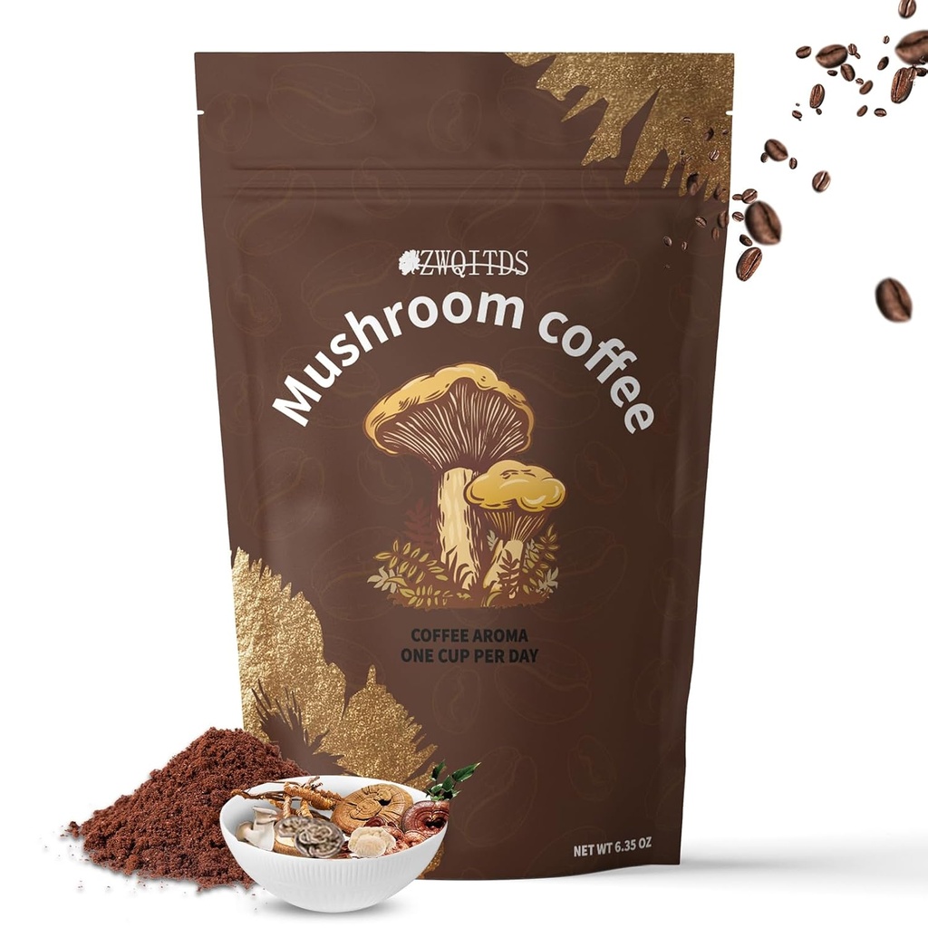 Mushroom Coffee, Instant Coffee | with Cordyceps, Reishi, Shiitake, Türkiye Tail, Lion's Mane for Energy, Focus, Pozitif Mood & Immune Support | 1 tbsp (6 g) kullanılabilir 30 Times