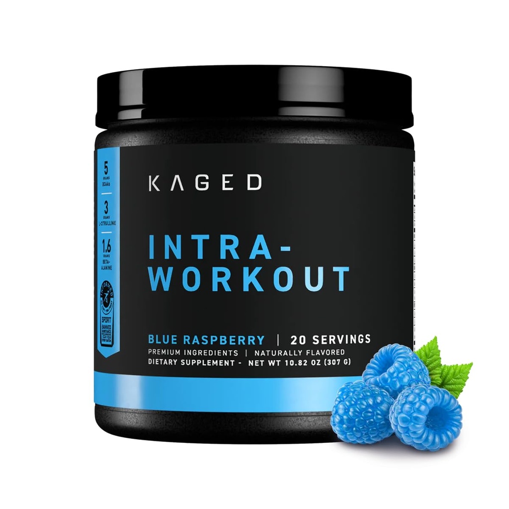 Kaged Intra-Workout Toz In-Kaged BCAAs, L-Citrulline & Beta-Alanine for Endurance 124 mg Organik PurCaf Caffeine Coconut Water Toz 20 hizmet Mavi Raspberry