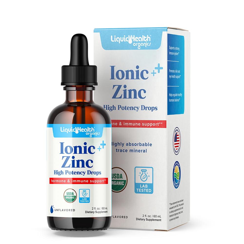 LIQUIDHEALTH USDA Organik Ionic çinko Yüksek Potency Drops - Trace Mineral Vitamini Yetişkinler ve Çocuklar için Tamam - Immune & Digestive Support, Skin & Yara Sağlığı - ABD Made, Vegan, Non-GMO (2 oz)