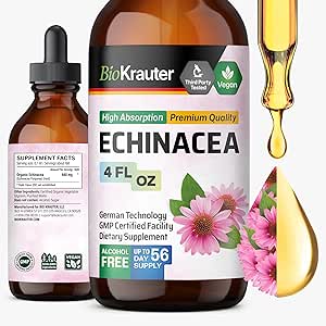 BIO KRAUTER Echinacea Drops - Φυσική Ανοσολογική Υποστήριξη - Συμπλήρωμα Βαφής Echinacea - Vegan, Alcohol & Sugar Free Drops - 4 Fl.Oz.