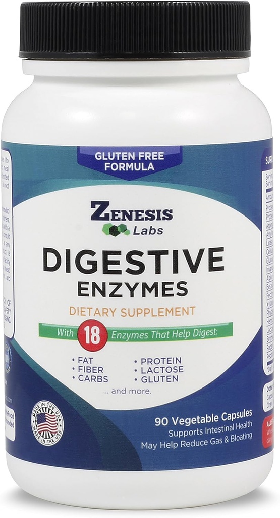 Zenesis Labs Enzymes - Amylase, Bromelain, Pro, Lipase, & 14 Diğer Enzymes - 90 Capsules