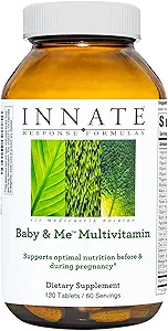 Innational Response Formulas Baby & Me Multivitamin - Προγεννητική και μεταγεννητική Βιταμίνη με Φολικό, Χολίνη και Βιταμίνες Β12 και D3 - Χορτοφαγική, Μη ΓΤΟ και Χωρίς Γλουτένη - 60 Tablets (30 Servings)