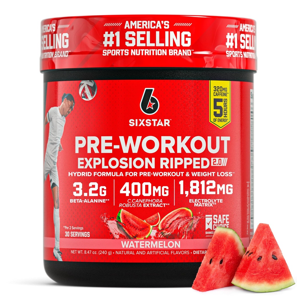 Six Star Pre-Workout Blast, Watermelon (30 hizmet) - Erkekler ve Kadınlar için İşsiz Enerji Toz Tamamı - Ortak ve Beta Alanine ile Mix - Spor Beslenme Ürünleri - Spor Beslenme Ürünleri