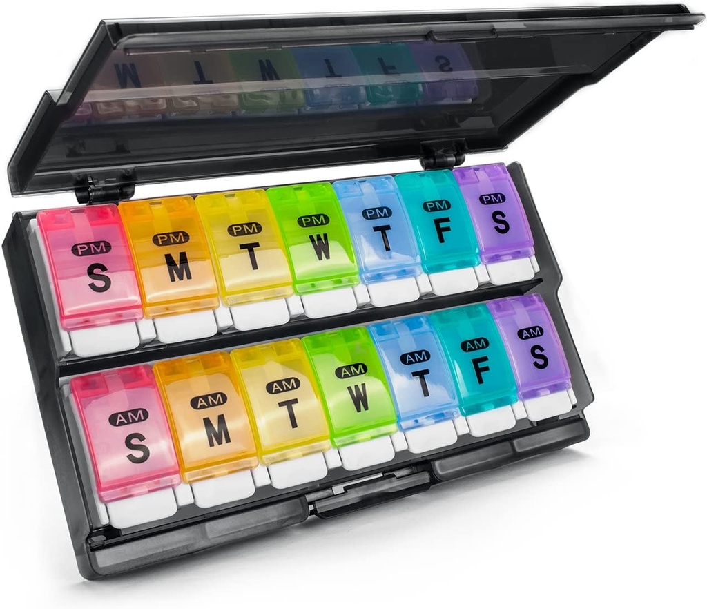 Extra Large Weekly Pill Organizer 2 φορές την ημέρα - Remtise Am/Pm Daily Pill Case Organizer, Push Button 7 Day Pill Box για χάπια / Vitamin / Cod Liver Oil / Συμπληρώματα (Ουράνιο τόξο)