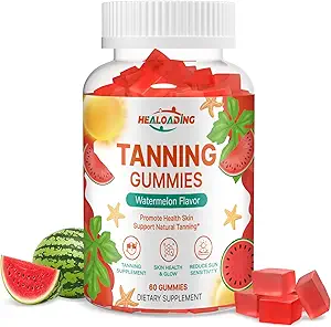 Tanning Gummies Συμπλήρωμα για Ενήλικες: Καθημερινή Δερμάτινη Gummies με Ασταξανθίνη, Κολλέγιο, Λυκοπένιο, ψευδάργυρο (Citrate), Βιταμίνη για Δερμάτινο Συμπλήρωμα Υγεία & Λαμπερή Μείωση της ευαισθησίας στον ήλιο