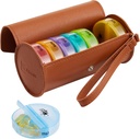 FGcase Weekly Pill Organizer 2 Times a Day Large 7 Day Rainbow Pill Box with Brown PU Deri Case Portable Travel Drug Konteyner AM PM Pill Box for Vitamins, Fish Oils, Medicine, Supplements
