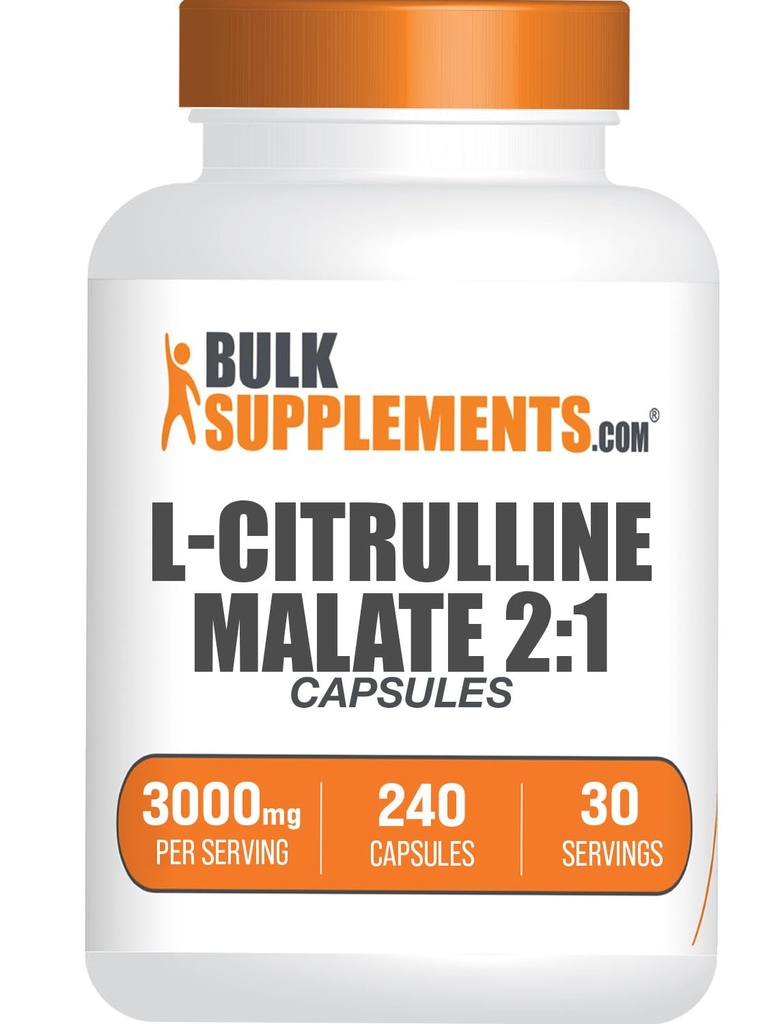 BulkSupplements.com L-Citrulline Malate Capsules - L-Citrulline Malate 2:1, Nitrik Oksit Supplement - Gluten Free, 8 Capsules per Service (3000 mg), 240 Kont (Pazar 1)