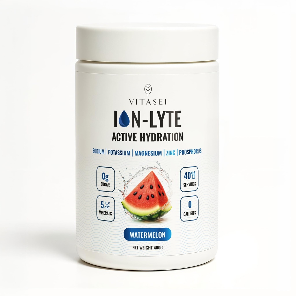 VITASEI Electrolytes Ion-Lyte Powder – Hydration Mix with Potassium, Sodium, Magnesium & Calcium – Vegan, Sugar-Free, Watermelon Flavor, 14 oz
