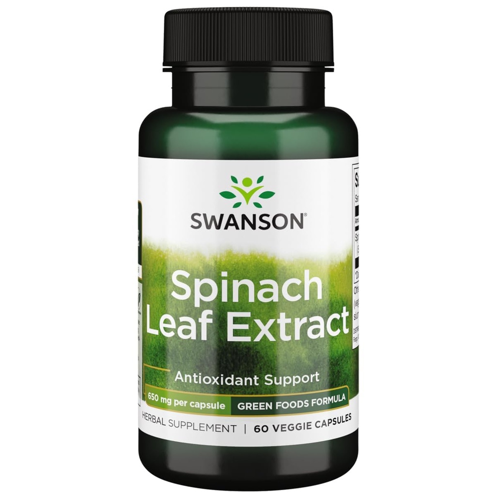 Swanson Spinach Leaf Extract - Herbal Supplement Genel Sağlık - Yeşil Gıdalar Formula w / Beneficial Thylakoids & Chlorophyll - (60 Veggie Capsules, 650 mg each)