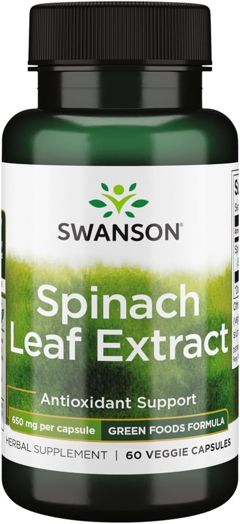Swanson Spinach Leaf Extract - Herbal Supplement Genel Sağlık - Yeşil Gıdalar Formula w / Beneficial Thylakoids & Chlorophyll - (60 Veggie Capsules, 650 mg each)