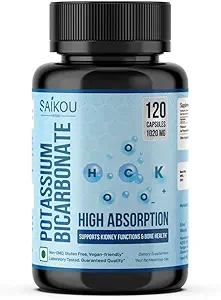 Potasyum Supplement 1020mg Yüksek Absiyon Pyum Bikarbonat- 120 Capsules Elektrolyte Balance, Kidney ve Bone Health