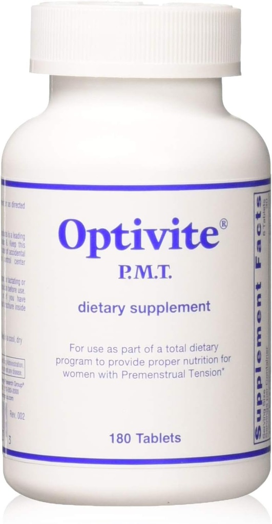 Optimox Optivite PMT Supplement - PMS Support Supplement for Women, Hormonal Balance, Womens Multivitamins, PMS Relief with Magnezyum, C and D3, Iron Tabletler - 180 Kont (Pack of 3)