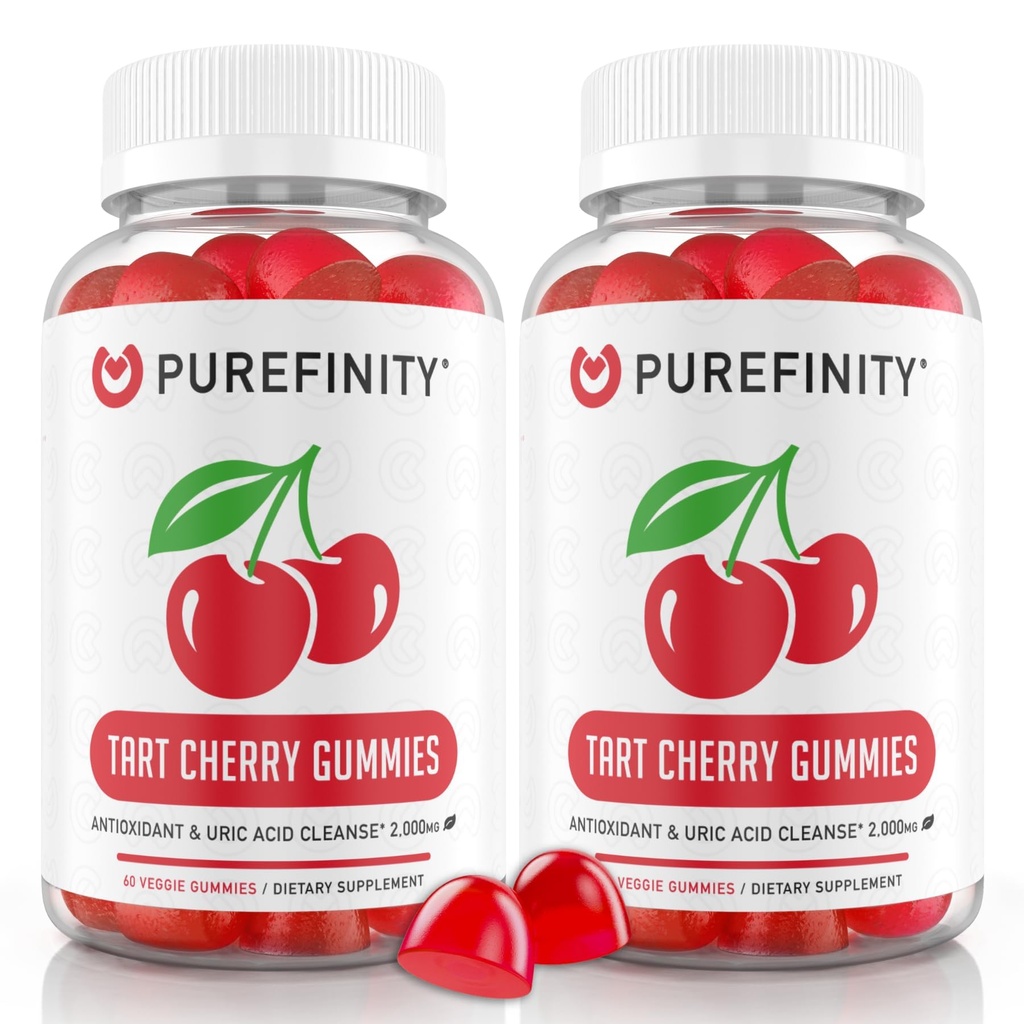 PUREFINITY Tart Cherry Gummies – Uric Acid Flush για κοινή ανακούφιση & ανάκτηση, εκχύλισμα ακατέργαστου χυμού Αντιοξειδωτικό – Μη ΓΤΟ, Χωρίς γλουτένη, Vegan, 60 Count (Pack of 2)
