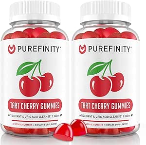 PUREFINITY Tart Cherry Gummies - Ortak Yardım ve Kurtarma için Uric Asit Flush - Non-GMO, Gluten Free, Vegan, 60 Kont (Pack of 2)