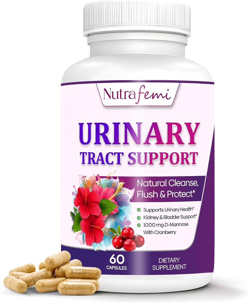 Doğal Urinary Tract Health Supplements for Women, UTI Health Support, Flushes Impurities and Cleans Urinary System, Bladder Support, D-Mannose with Cranberry, Dandelion & Hibiscus