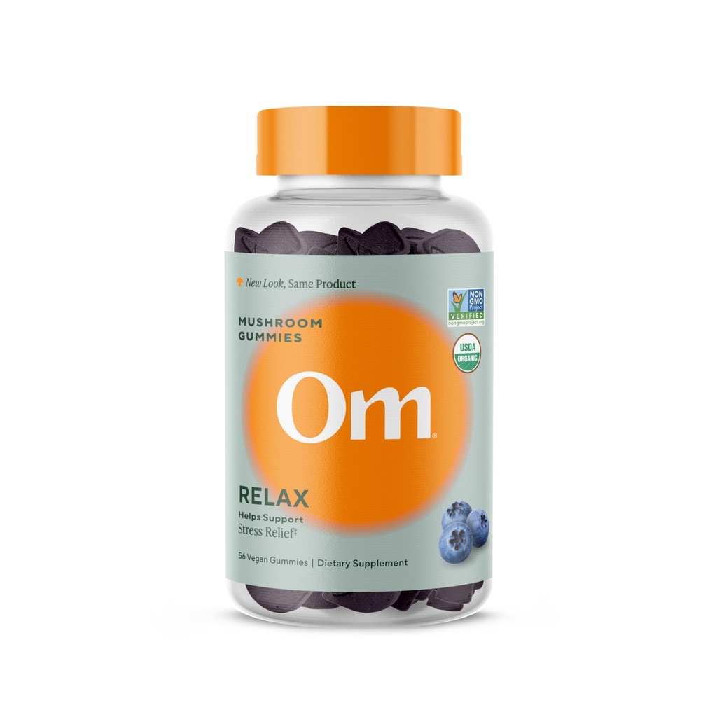 Om Mushroom Superfood Relax Gummies - 28 Hizmet - Blueberry Reishi & Ashwagandha Gummies for Stress Relief, Relaxation & Mood Support