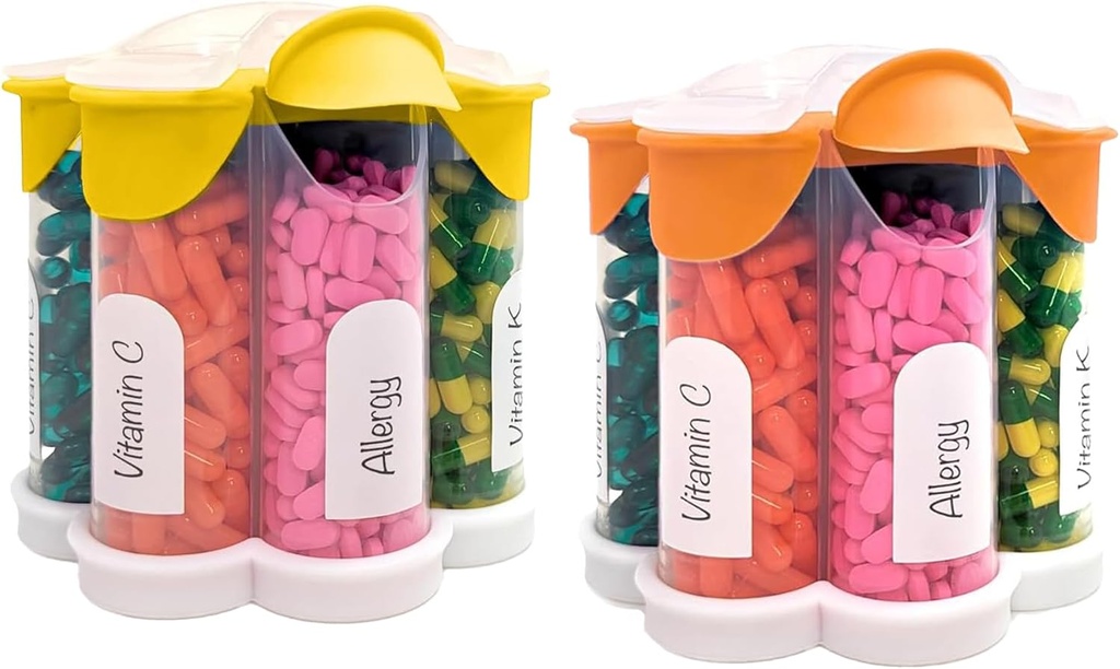 Ekstra Büyük Pill Organizer Günlük, Haftalık, Aylık Tamam Şişe, Sevimli Çiçeği 7 XL Karşılaştırması (2 Pack Combo) (Orange ve Sarı)