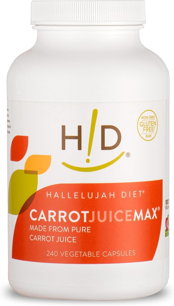 Hallelujah Diyet CarrotJuiceMax Vegitable Capsules - Organik Carrot Juice, Yapay Malzemeler, Doğal Vitaminler ve Mineraller, Antioksi Supplement (240 Vegan Capsules)