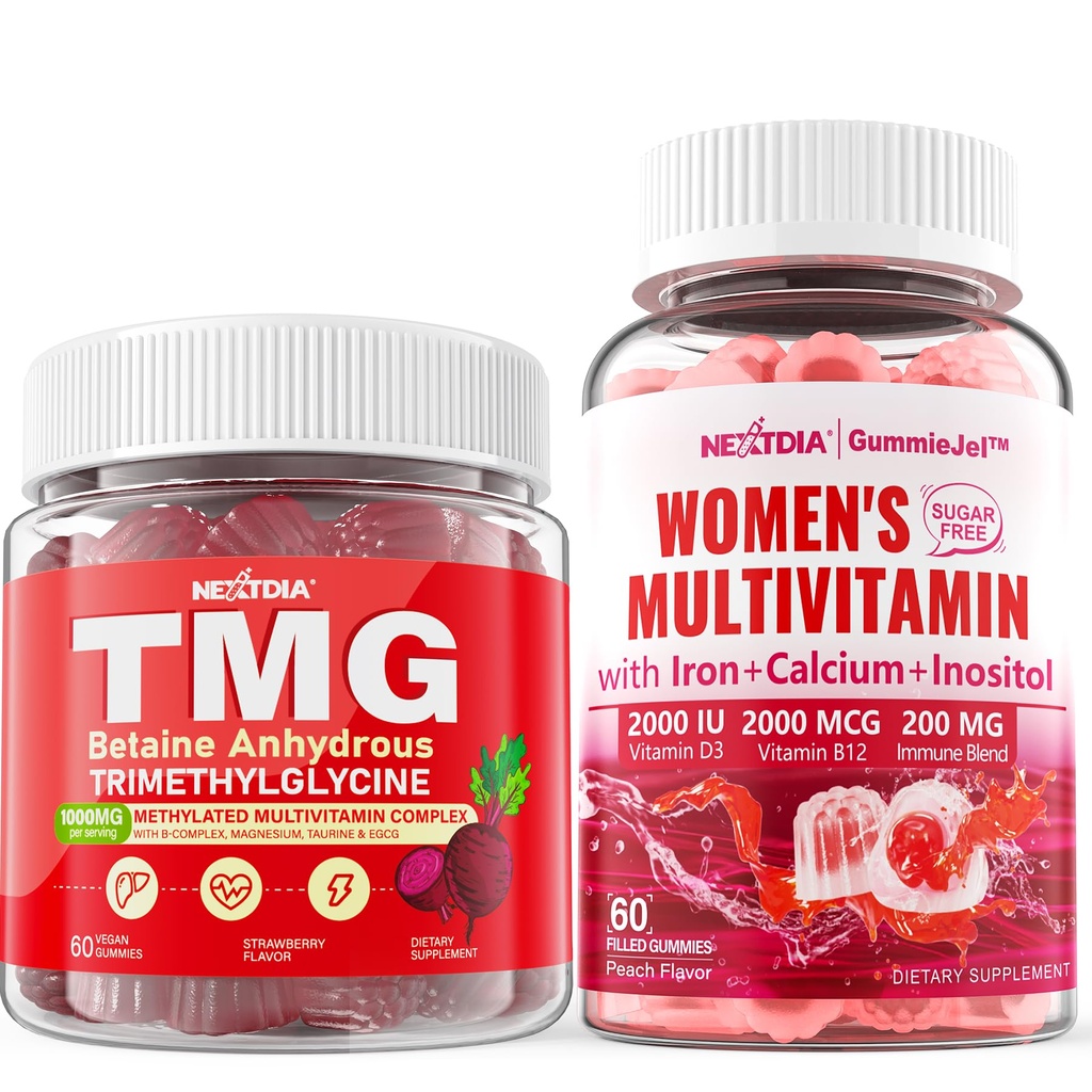 Nextdia Methylated Multivitamin, TMG Supplements Gummies, 4Pack
