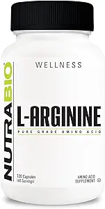 NutraBio L-Arginine Supplement, 750 mg – Nitrik Oksit Precursor, Supports Blood Flow, Vascular Health ve Kas Büyüme- L Arginine Supplements for Men and Women- 120 Capsules