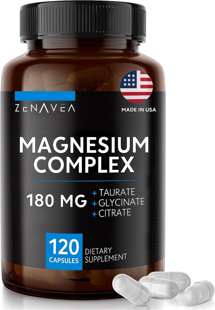 Triple Magnesium Complex Supplement (120 Vegan Κάψουλες) - 180mg Μαγνήσιο Γλυκινικό Ταυρικό και Κιτρικό - Συμπληρώματα Συμπλέγματος Ηρεμίας Μαγνησίου