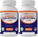 Vitamatic Melatonin 3mg Tablets | Vegetarian, Non-GMO, Gluten Free | 1 Year Supply | Natural Berry Flavor - 365 Tablets (Pack of 2)