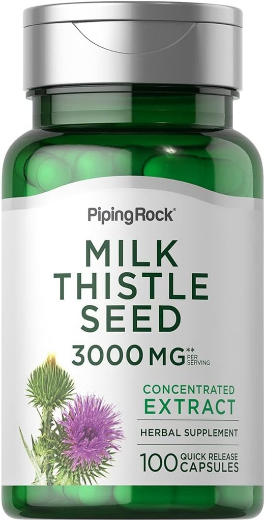 Piping Rock Milk Thistle Supplement 3000mg | 100 Capsules | Concentrated Herbal Extract | Non-GMO, Gluten Free