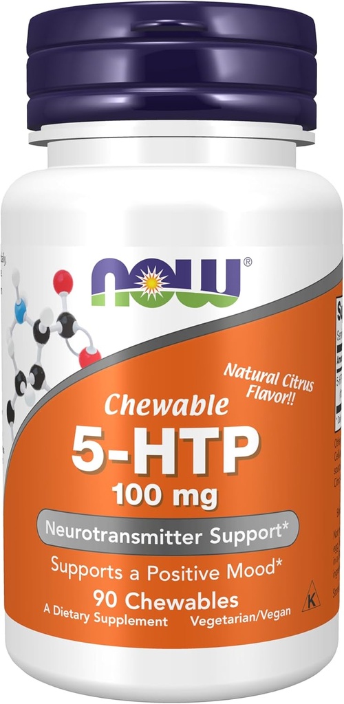 Şimdi Gıdalar Tamamlıyor, 5-HTP (5-hidrytryptophan) 100 mg, Nörotransmitter Desteği*, 90 Chewables