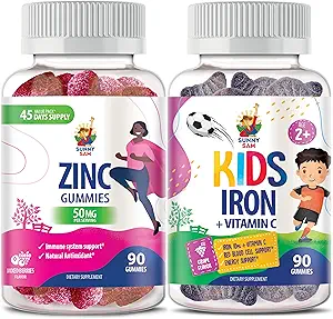 SUNNY SAM Iron Gummies for Kids & Zinc Gummies for Adults - Zinc Chewable Gummy for Immune Support - Powerful Natural Antioxidant Non-GMO Supplement for Children Men Woman Adults