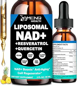 NAD Supplement, Liposomal NAD Nicotinamid Riboside Resveratrol 900 mg Quercetion, TMG, B3, Yüksek Potency N PlusAD Sıvı Hücre Regenerator, Longevity, Energy, Anti-Aging, Focus