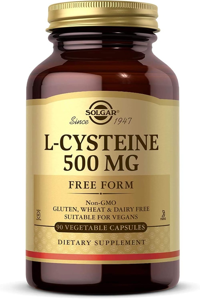 Solgar L-Cysteine 500 mg, 90 Sebze Kapsülleri - Ücretsiz Form Amino asit - Keratin Skin, Saç & Nails - Glutathione Destek - Vegan, Gluten Free, Dairy Free, Kosher - 90 Hizmetler