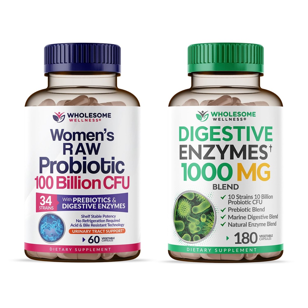 Kadın 100 Milyar CFUs + Digestive Enzymes 1000MG Plus Prebiyotik & Probiyotiks Supplement Sche