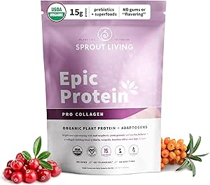 Sprout Living Epic Protein, Plant Based protein & Superfoods Toz, Pro Collagen, Berry | 15 Grams Organik Protein Toz, Vegan, Süt, Non-GMO, Gluten Free, Low Sugar (0.7 Pound, 12 Hizmet)