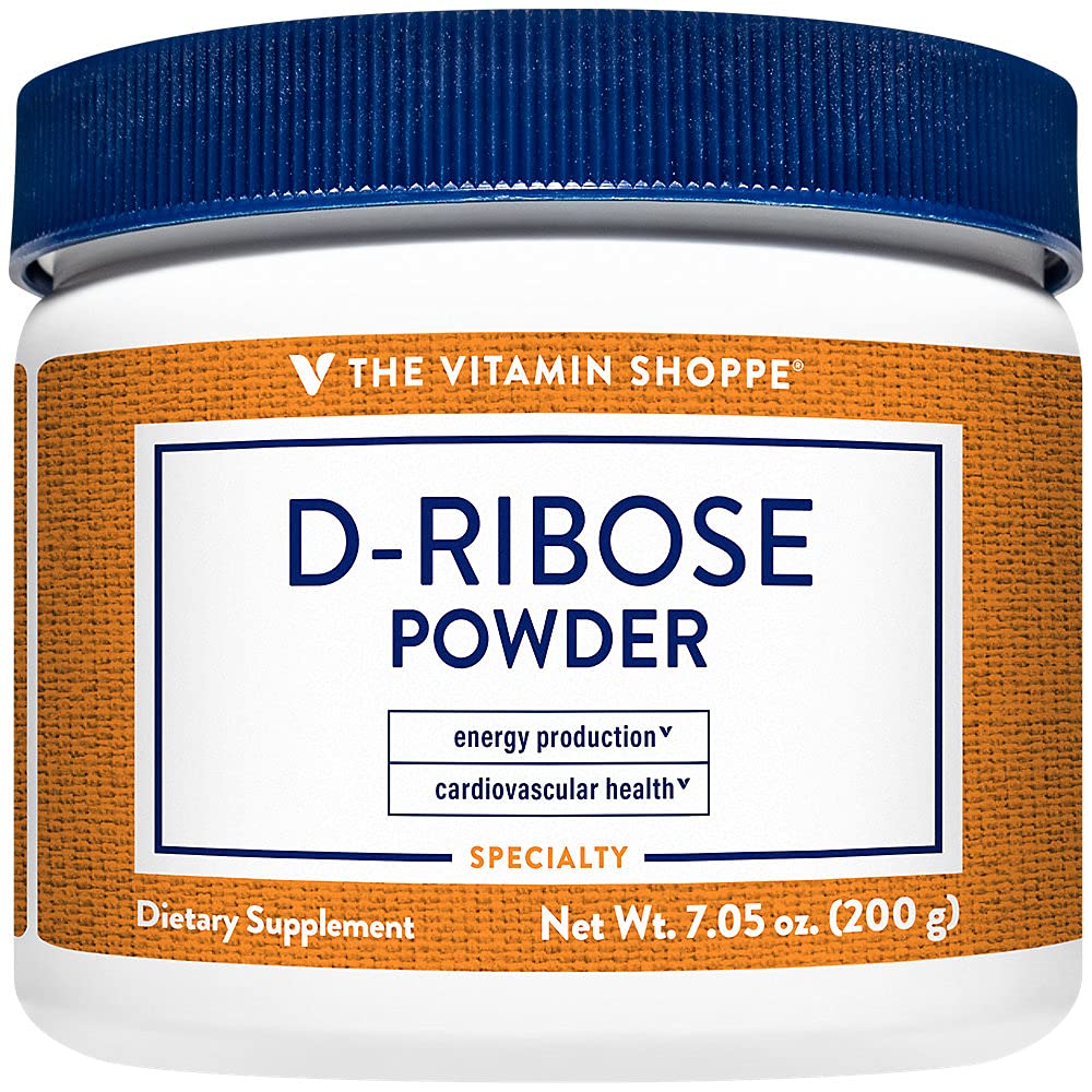 The Vitamin Shoppe D-Ribose Powder - ATP Energy Production & Heart Health | Pure 5-Carbon Sugar | 200g 40 Servings | Unflavored