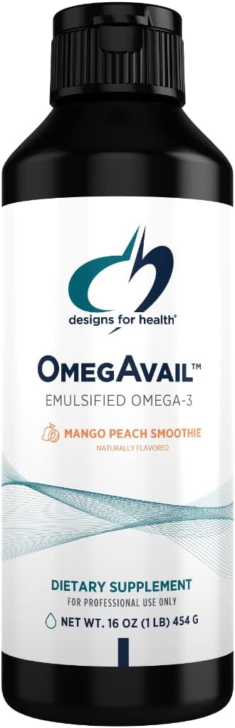 Health OmegAvail Smoothie için tasarımlar - Omega 3 TG Triglyceride Fish Oil Emulsion with DHA + EPA - Cardiovascular + Brain Support, Mango Peach Flavor (43 Hizmet / 16oz)