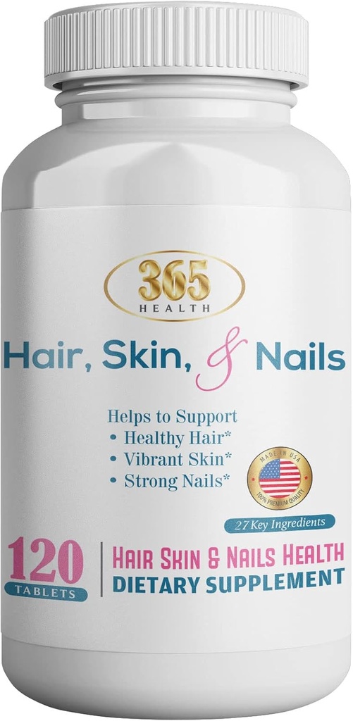 365 Health Skin, Nails & Hair, Advanced Formula, 120 Tablet - Saç, Nail ve Skin Health için Collagen - Mekanik, C & Non GMO, Vegan, Gluten & Dairy Free - 120 Hizmet