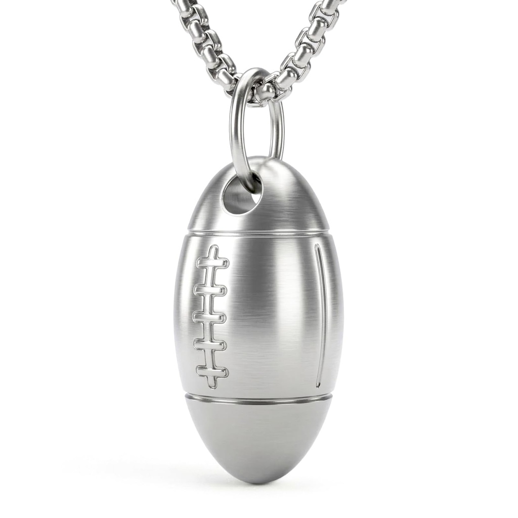 Football Shape Pill Holder Necklace Keychain Titanium Nitro Pill Case for Men Women Small Waterproof Pill Holder for Emergency Aspirin, Pill Container W/Chain Gifts Stocking Stuffers