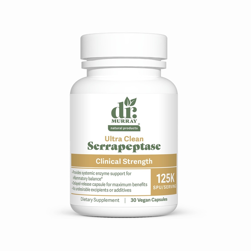 Dr. Murray's Ultra Clean 125,000 SPU Serrapeptase Clinical Strength - Proteolytic Enzyme | Acid-Resistant Vegan Capsules | GMP Certified | Third-Party Tested | 30 Count