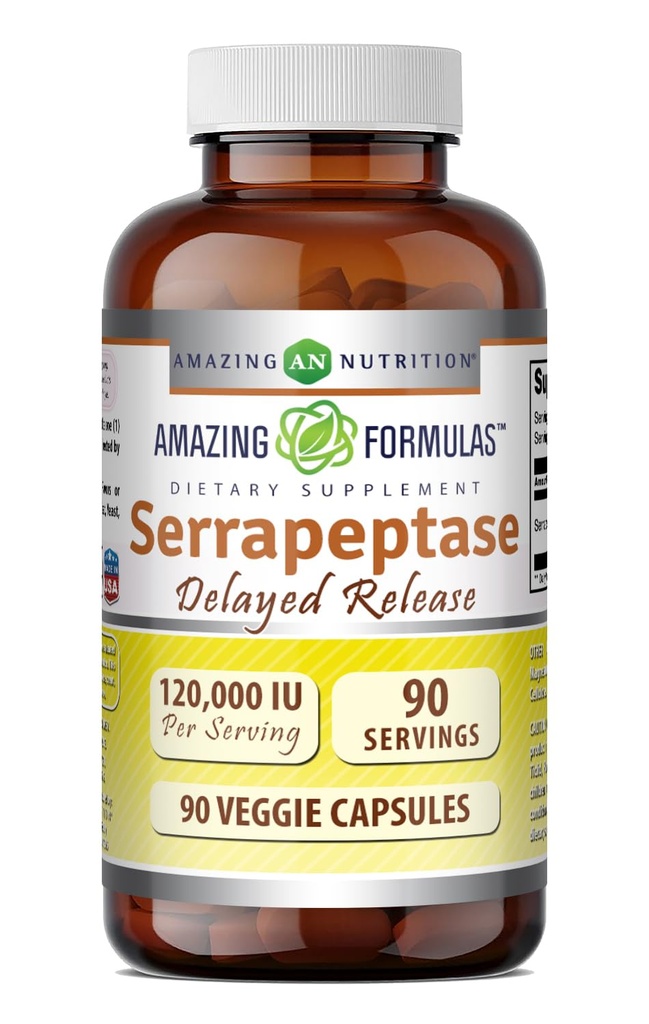Amazing Formulas Serrapeptase 120,000 iu Supplement | Veggie Capsules | Non-GMO | Gluten Free | Made in USA (90 Count)
