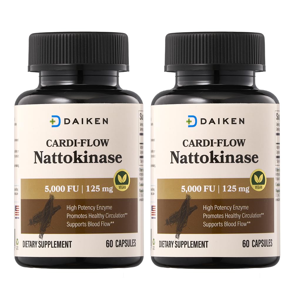 DAIKEN Nattokinase 5,000 FU, High Potency Nattokinase Supplement, Non-GMO & Vegan, Lab Tested, 60 Capsules (Pack of 2)