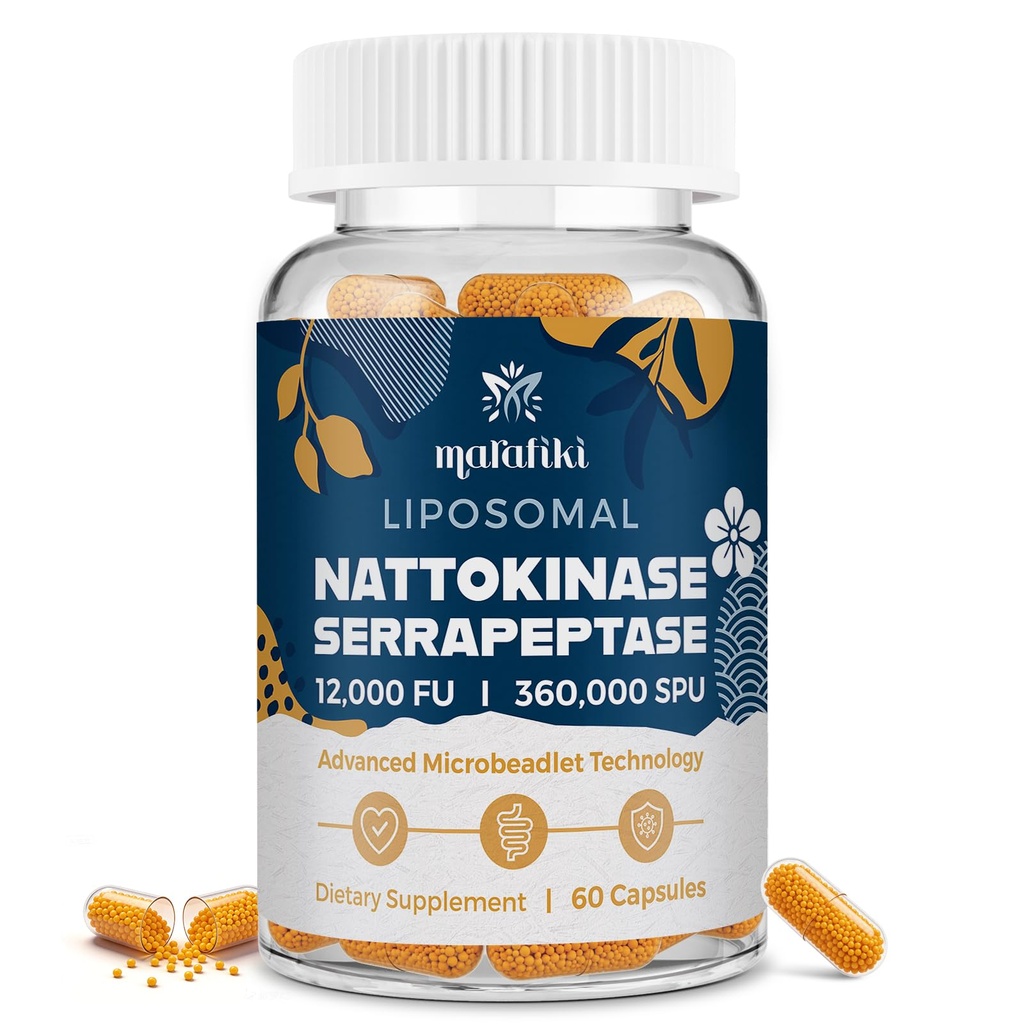 Marafiki Liposomal Nattokinase Supplement 12,000 FU with Serrapeptase 360,000 SPU, Multi Enzyme Complex with Vitamins, Minerals & Inulin for Circulation & Flow - 60 Veggie Capsules