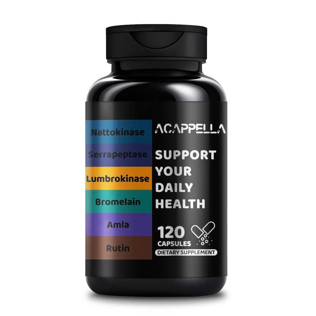ACAPPELLA Lumbrokinase Serrapeptase Nattokinase Capsule with Bromelain Capsules Amla Capsules Supplement - 120 Count