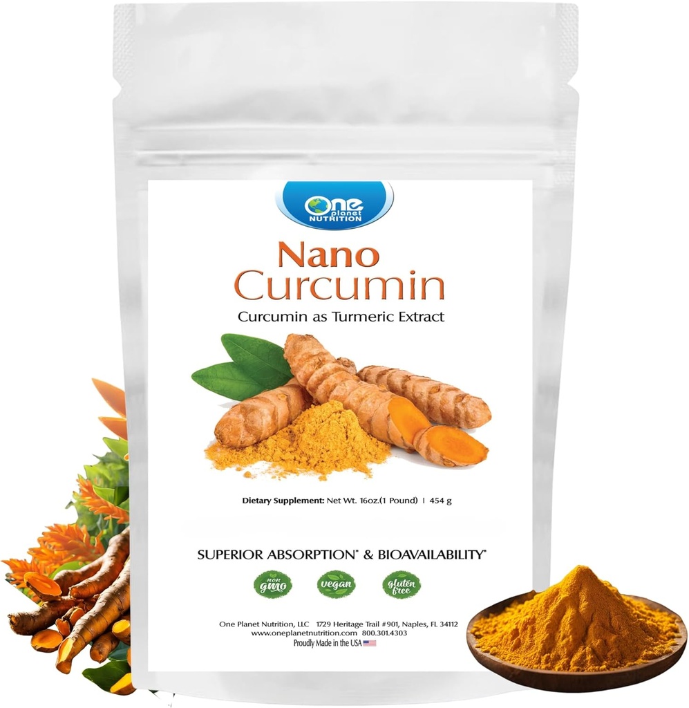 Bir Gezegen Beslenme Nano Curcumin Toz 16 oz (454 Hizmet) , Pure Turmeric Extract, Gelişen Curcumin Faydaları, Non-GMO, Vegan, Gluten-Free.