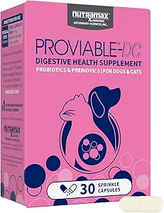 Nutramax Probiotic Probiotics για σκύλους και γάτες, Daily Digestive Health Supplement with Multiple Strains of Bactory, Cat and Dog Probiotics Plus Prebiotics, 30 Κάψουλες