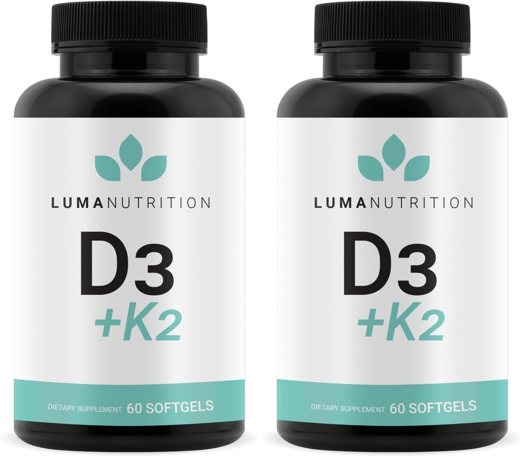 Luma Nutrition D3 + K2 Vitamin 10000 IU - Bone and Heart Health Supplement - Max Strength Immune Support and Calcium Absorption - 60 Softgels (Pack of 2)