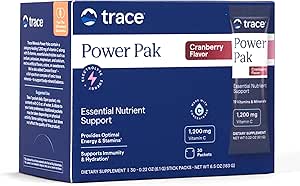 Trace Minerals Power Pak Multivitamin και Multimineral Packets - Ηλεκτρολύτη Υποστήριξη - 1200 mg Βιταμίνη C Plus 70 Cranberry Flavor - 30 Packets