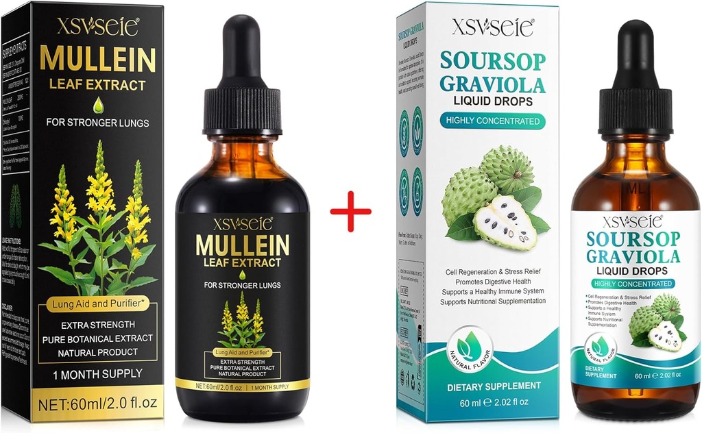 Lungs Cleans ve Soursop Bitters,Mullein Leaf Extract Tincture with Chlorophyll,Soursop Multivitamin Drops, Natural Herbal Supplement for Men and Women
