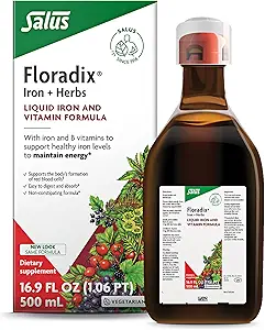 Floradix Iron & Herbs - Υγρό βοτανικό συμπλήρωμα για την υποστήριξη της ενέργειας - Συμπλήρωμα σιδήρου με βιταμίνη C & βιταμίνη Β Complex - για άνδρες & γυναίκες - 16.9 fl oz