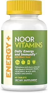Noor Vitamins Energy+ Multivitamin; Halal Vitamin for Energy Production & Immunity, 26 Vitamins & Minerals, Black Seed, Dates, Honey, for Men & Women. Gelatin Free, 2 Month Supply